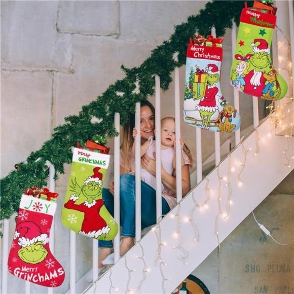 4 Pack Grinchs Christmas Stocking,18 Inch Large Grinchs Stockings Christmas‎ - Picture 6 of 6